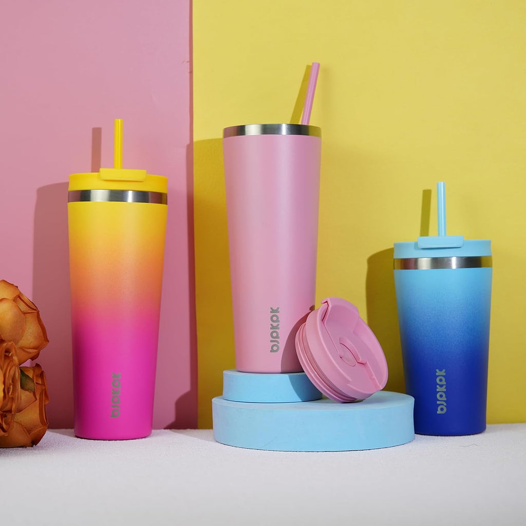 BJPKPK 26oz Insulated Tumbler With lid And Straw Stainless Steel Tumblers Travel Coffee Mug Reusable Thermal Cup,Macaron Green