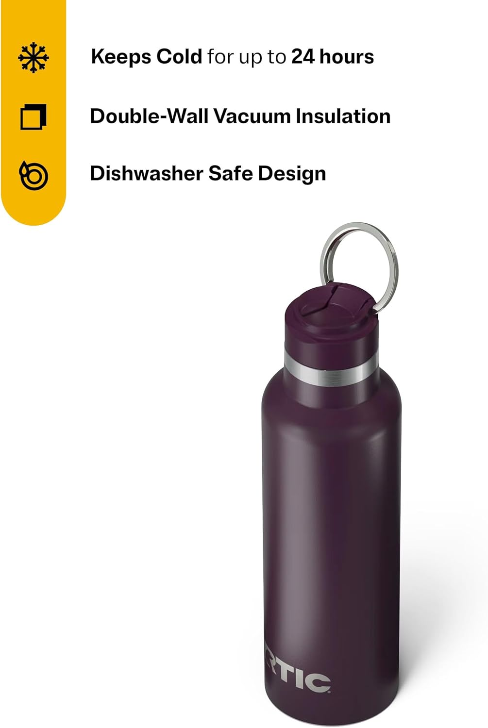 RTIC 20oz Journey Bottle Metal Stainless Steel Vacuum Insulated, BPA Free, Reusable, for Water, Hot and Cold Drinks, Travel, Sports, Camping, Plum