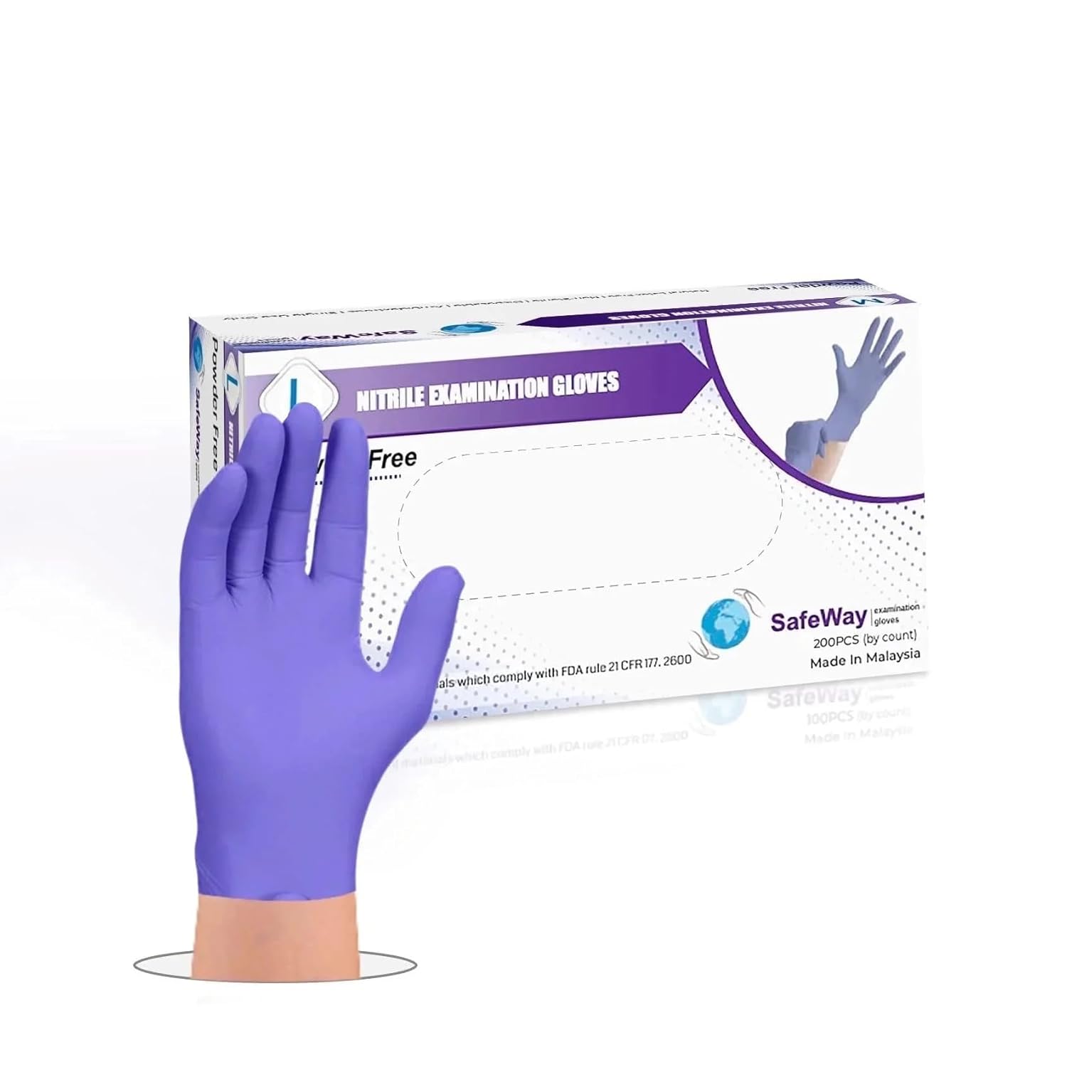SafeWay Nitrile Gloves, 200 Ct, Large, Powder-Free, Latex-Free, All-Purpose, Professional Disposable Gloves with Textured Fingertips for Medical Use, Food Prep, Cleaning, Tattoo & More