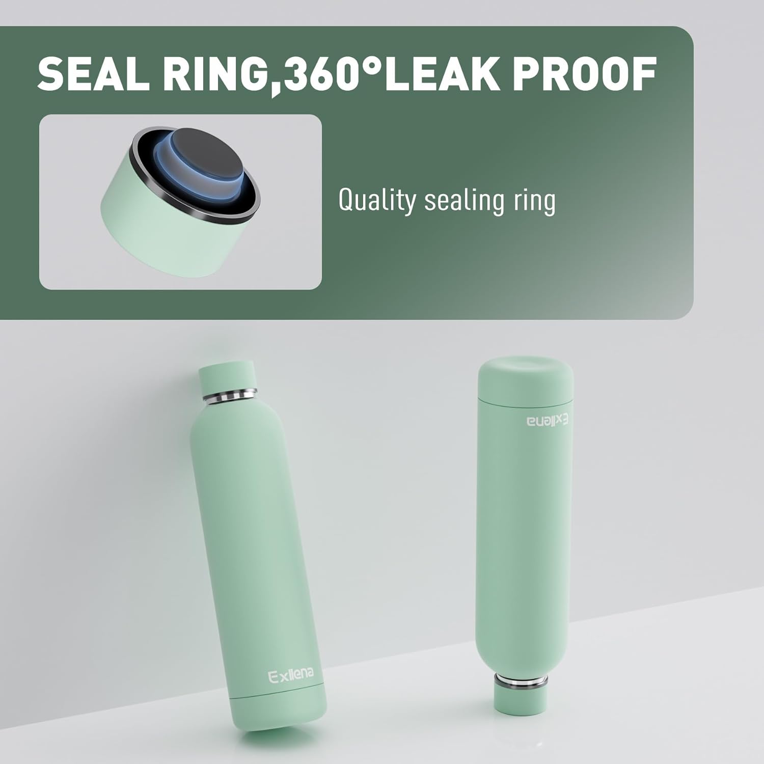 Slim Insulated Water Bottles for Travel 32oz with Clip, Double Wall Vacuum Stainless Steel Water Bottle Keeps Drinks Cold 24 Hrs/Hot 12 Hrs, 100% Leakproof, BPA Free(Mint)