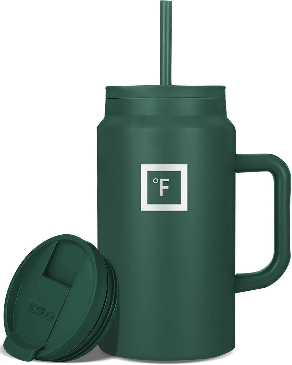 IRON °FLASK Co-Pilot Insulated Mug w/Straw & Flip Cap Lids - Cup Holder Bottle for Hot, Cold Drink - Leak-Proof - Water, Coffee Portable Travel Mug - Dark Pine, 50 Oz