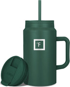 IRON °FLASK Co-Pilot Insulated Mug w/Straw & Flip Cap Lids - Cup Holder Bottle for Hot, Cold Drink - Leak-Proof - Water, Coffee Portable Travel Mug - Dark Pine, 50 Oz