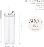 6 Sets Square Drinking Glass Cups, Old Fashioned Glasses, 17 Oz Square Glasses, Clear Highball Modern Glassware Tumbler Mixed Drinkware with Straws for Cocktail Coffee Juice Beer (Square-6PCS)