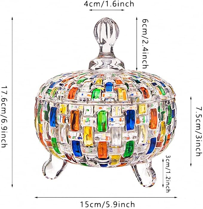 MAGCOLOR Elegant-Hand Painted Colorful Large Crystal Glass Candy Box,Christmas Candy jars with Lid,Storage Jewelry Jar,Candy dish covered,Great Gift for Family Friends-24 oz-Cute Candy servers.
