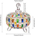MAGCOLOR Elegant-Hand Painted Colorful Large Crystal Glass Candy Box,Christmas Candy jars with Lid,Storage Jewelry Jar,Candy dish covered,Great Gift for Family Friends-24 oz-Cute Candy servers.