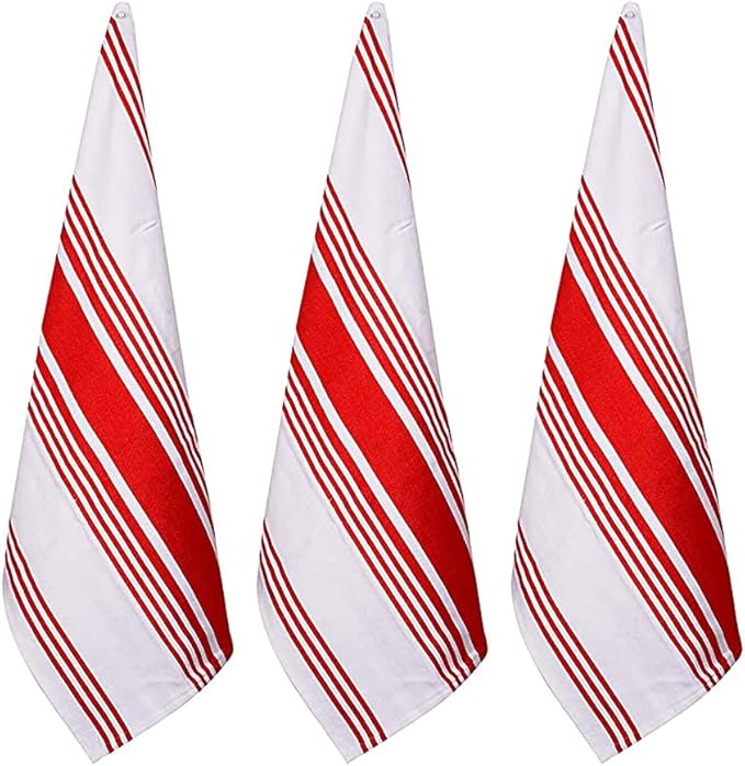 Urban Villa Kitchen Towels 100% Cotton Dish Towels for Kitchen (Set of 3) 20”x30” Dish Cloths Highly Absorbent Kitchen Linen Set with Hanging Loop Perfect for Drying Dishes Cleaning Towels-Red White