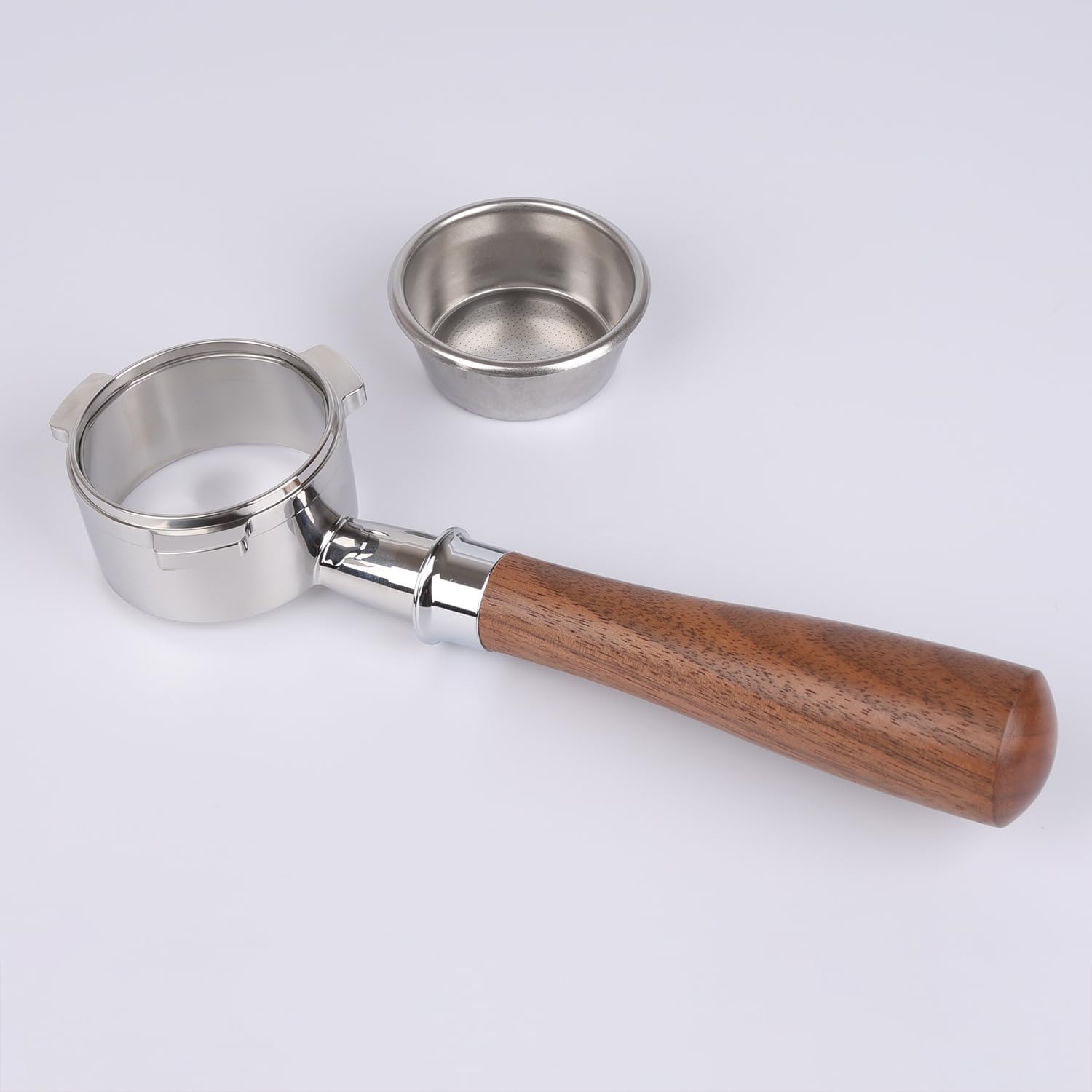 54mm Bottomless Portafilter Compatible for Breville Barista Express, Pro, Touch, and Impress | T Buckle Walnut Handle