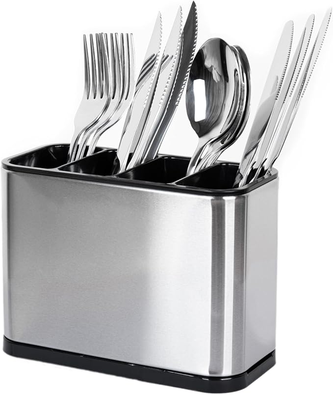 Silverware Caddy Cutlery Organizer for Countertop Silverware Holder for Fork Knife Spoon Flatware Organizer 4 Compartments Cutlery Holder
