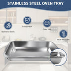 Sheet Pan with Cooling Rack Set [2 Baking Sheets + 1 Baking Rack], Stainless Steel Cookie Sheets for Baking and Wire Rack, Warp Resistant, Heavy Duty, Rust Free, Size 12.4 x 8.46 x 1.77 Inch