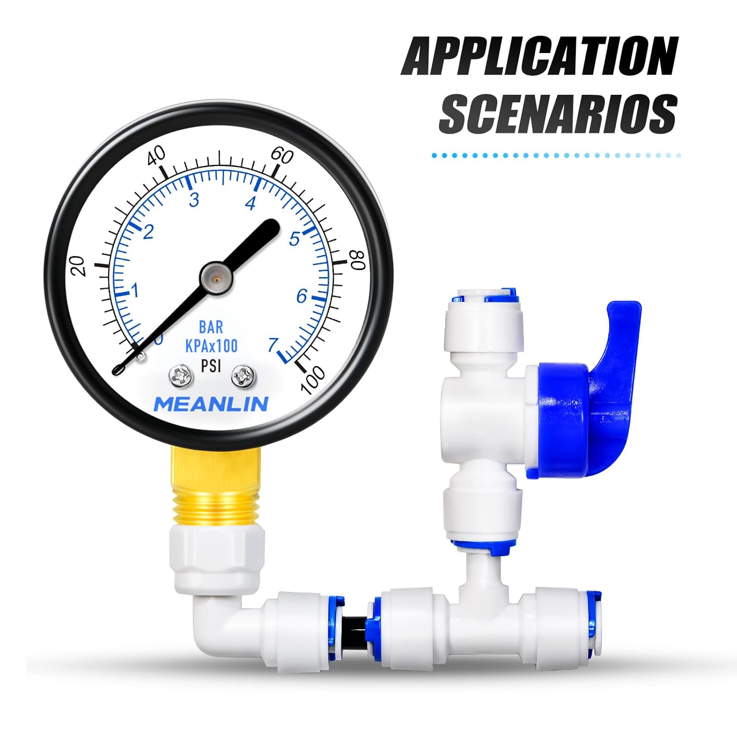 MEANLIN MEASURE 0-100Psi Well Pump Pressure Gauge 2" FACE DIAL 1/4" NPT for Well Pump Water Tire Water Pressure Tester Lower Mount, with Teflon Tape