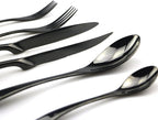 JASHII 18/10 Stainless Steel 24 Piece Mirror Polished Black Flatware Set,Dinner Knife Steak Knife Salad Fork Dessert Coffee Spoon，Service for 4 ，Black Utensil Sets