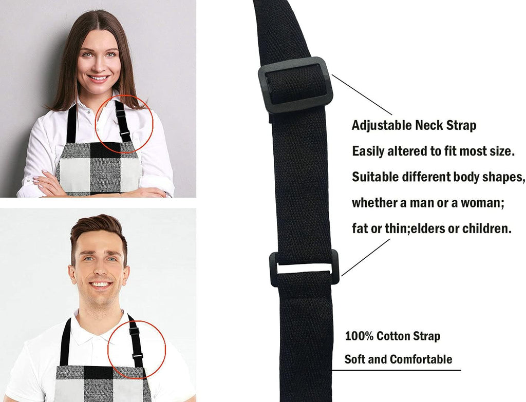 Black and White Buffalo Plaids Bib Apron with Adjustable Neck for Men Women,Suitable for Home Kitchen Cooking Waitress Chef Grill Bistro Baking BBQ Cobbler Apron
