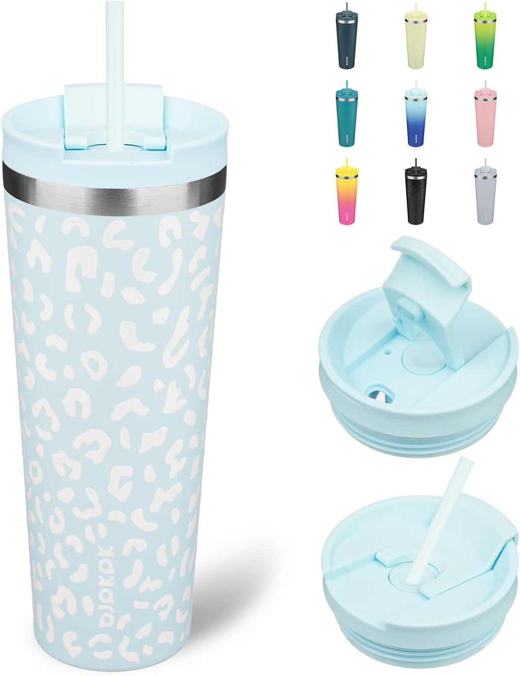BJPKPK 26oz Tumbler With lid And Straw Stainless Steel Travel Coffee Mug Insulated Tumblers Cups,Light Blue Leopard