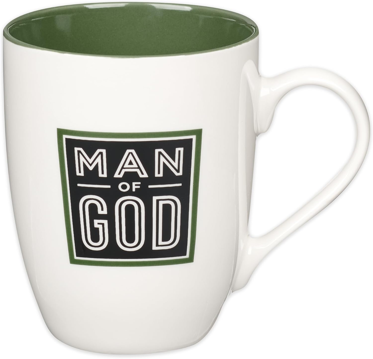 Christian Art Gifts Inspirational Ceramic Coffee & Tea Scripture Mug for Men: Man of God Encouraging Bible Verse, Durable Microwave & Dishwasher Safe Novelty Drinkware, White & Forest Green, 12 oz.