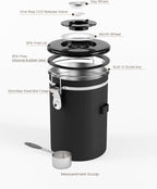 HAIOOU Large Coffee Canister, 38OZ Oversized Stainless Steel Coffee Bean Storage Container with Date Tracker, Measuring Scoop, CO2 Releasing Valves for Beans, Grounds and more - Black
