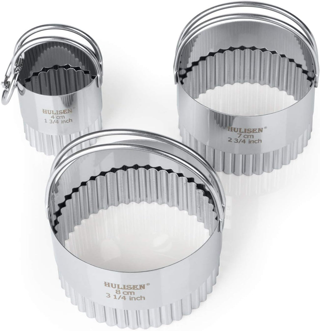 HULISEN Biscuit Cutter Set (3 Pieces/Set), Round Cookies Cutter with Handle, Professional Baking Dough Tools (Wave)