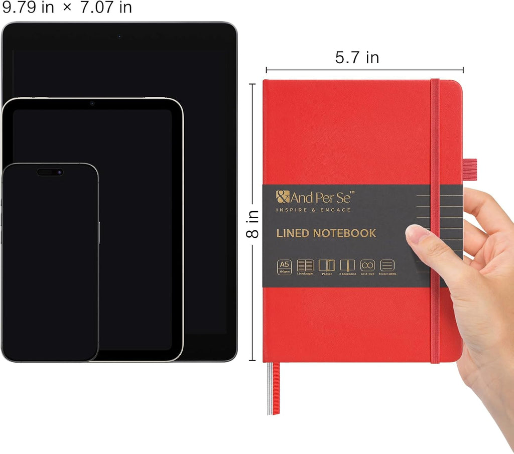 &And Per Se Lined Journal Notebook, 160 Pages, A5 5.7 x 8 inches College Ruled Thick Paper Notebook Journals for Writing, Hardcover Notebooks for Women Men Office School (1 Pack, Red)