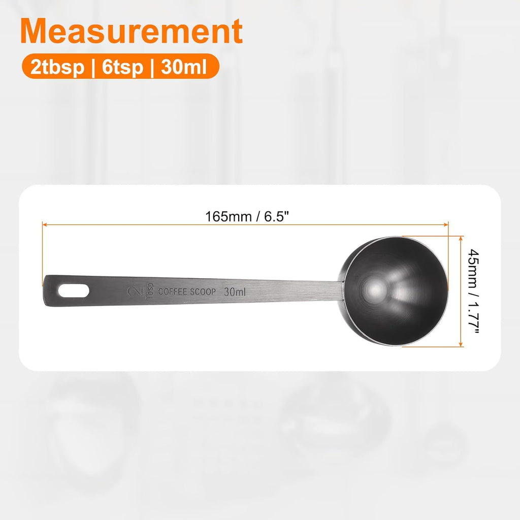 HARFINGTON Coffee Scoop Spoon 2tbsp (6tsp, 30ml) 304 Stainless Steel Long Handle Teaspoon/Tablespoon Measuring Spoons Scoops for Tea Sugar Kitchen, Black