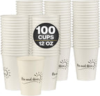 Smygoods Disposable Coffee Cups, To Go Paper Hot Cups, Rise and Shine Design (12 OZ, 100 Count) For Hot Beverages, Coffee, Tea, Espresso, Cocoa - Vasos Para Cafe
