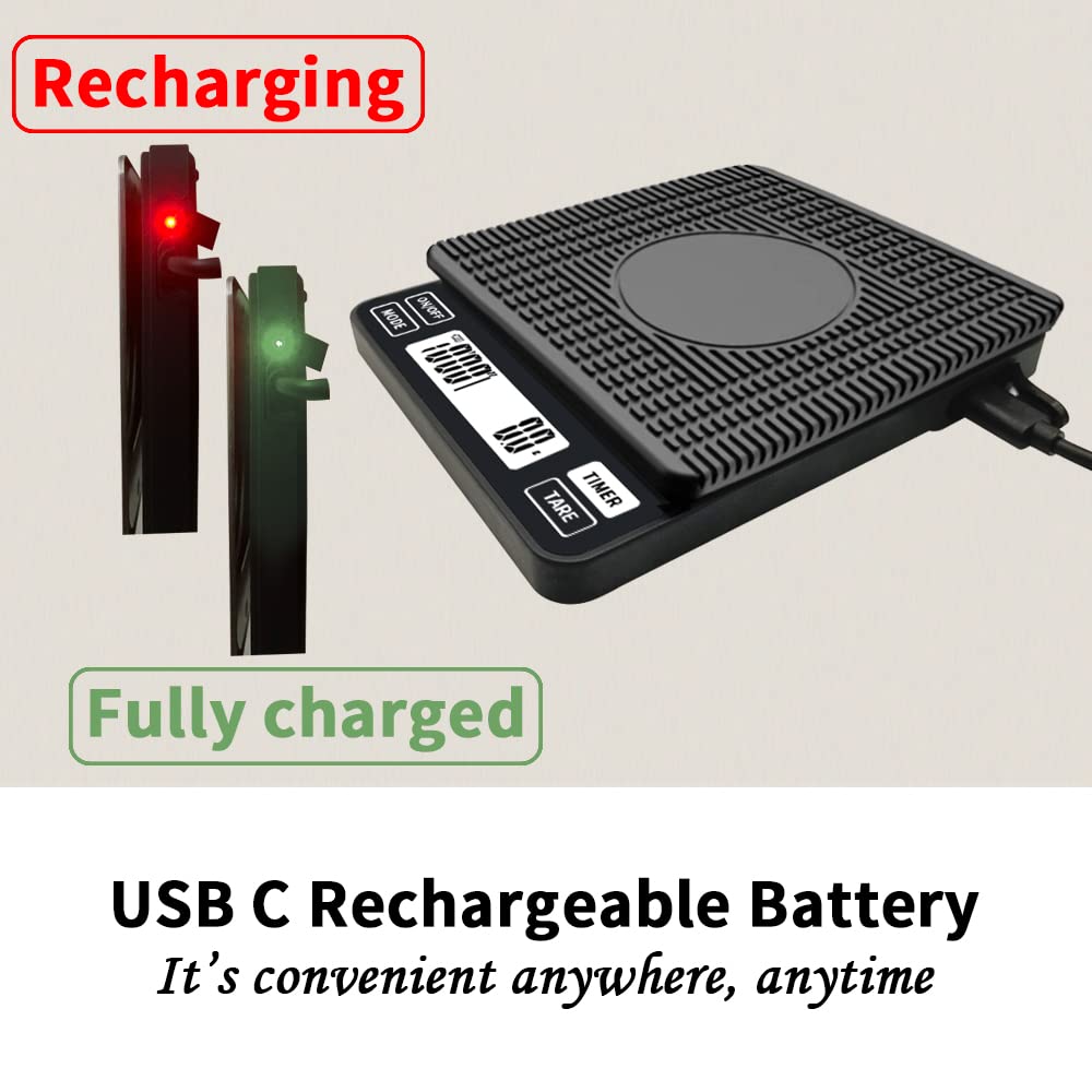 Espresso Scale, Small Coffee Scale, Rechargeable and Water-Resistant, Auto Timer & Auto Tare, Coffee Brewing Scale, 2000g/0.1g, Espresso Scale with Handy Case,70 oz / 0.01 oz, in Silver