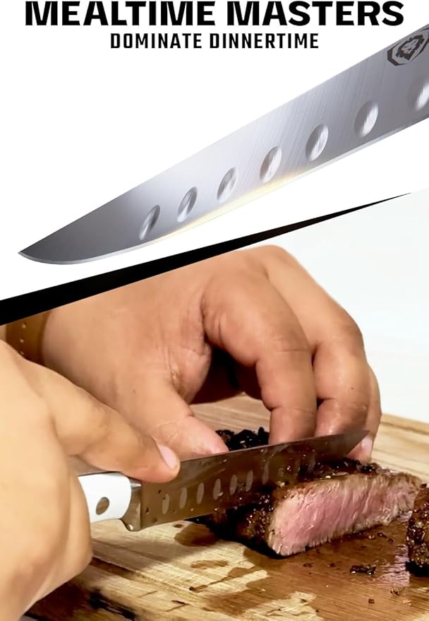 Dalstrong Steak Knife Set-4-5 Straight Blade Edge-Gladiator Series-Forged German High-Carbon Steel-w/Sheaths-Glacial White ABS Handle-Dinner Set Kitchen Knives