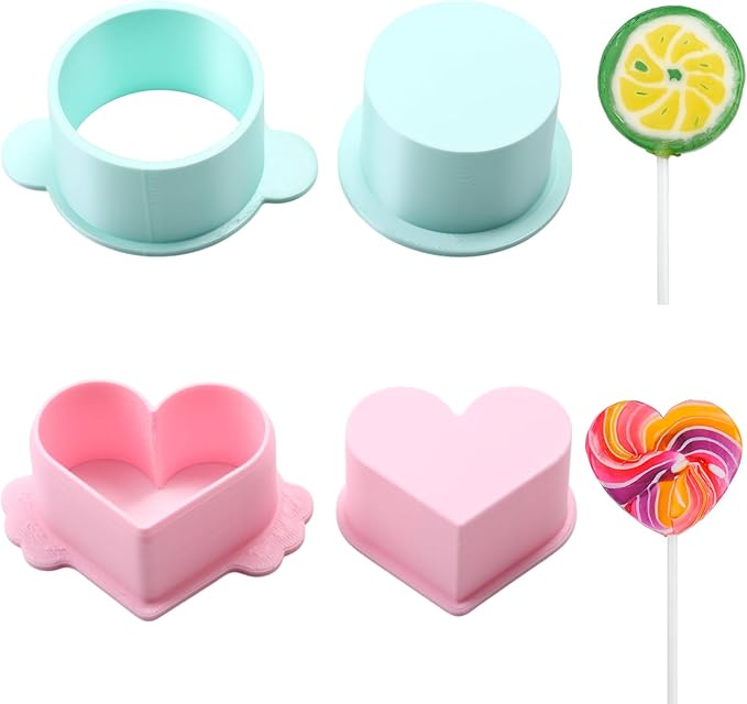 Cake Pop Cutter and Pusher Set - Round and Heart 3D Printed Mold Shapes Press | Baking Tools for Home, Birthday, Wedding Desserts | Reusable Design (Green,Pink)