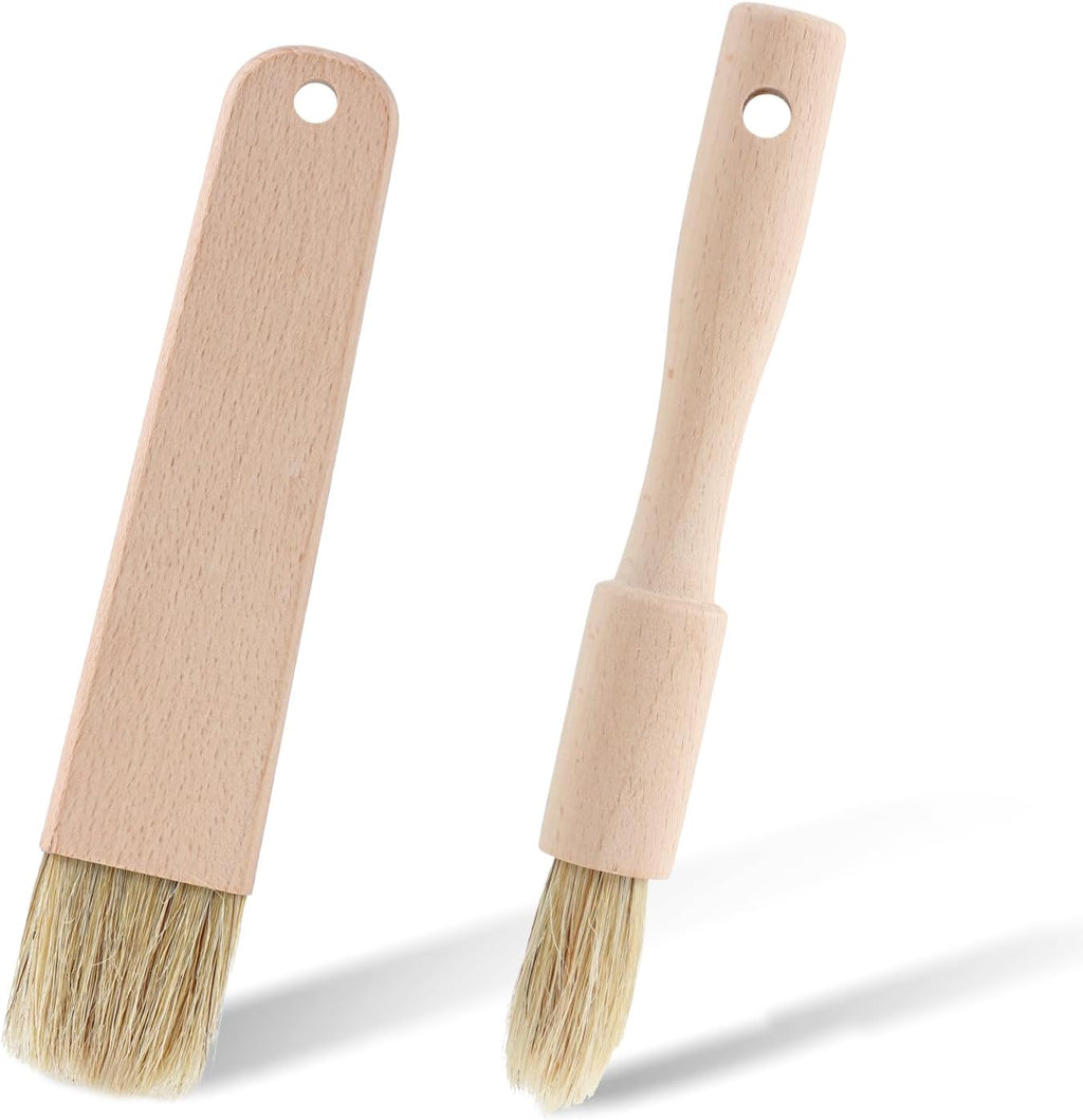 2 Sets Cooking Brush with Wooden Handle Natural Bristles Oil Brush for Cooking Butter Brushes for Oil and Sauce Pastry Brushes for Baking Kitchen Basting Spreading Baking Grilling Bbq Barbecue Food