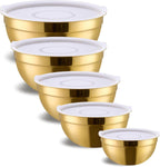 Gold Mixing Bowls With Airtight Lids,Stainless Steel Bowl,Salad Bowls 5 Piece Colorful Nesting Bowl Gold Kitchen Accessories,Size 5.5,3.6,2.7,2.1,1.5QT Stackable Design