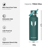 Super Sparrow Insulated Water Bottle - 17 Oz / 25 Oz / 32 Oz - Standard Mouth FlipFlow Flask - BPA Free, Leak Proof Drink Bottle- Ergonomic Straw Water Bottles for Work, Gym, Travel, Sports