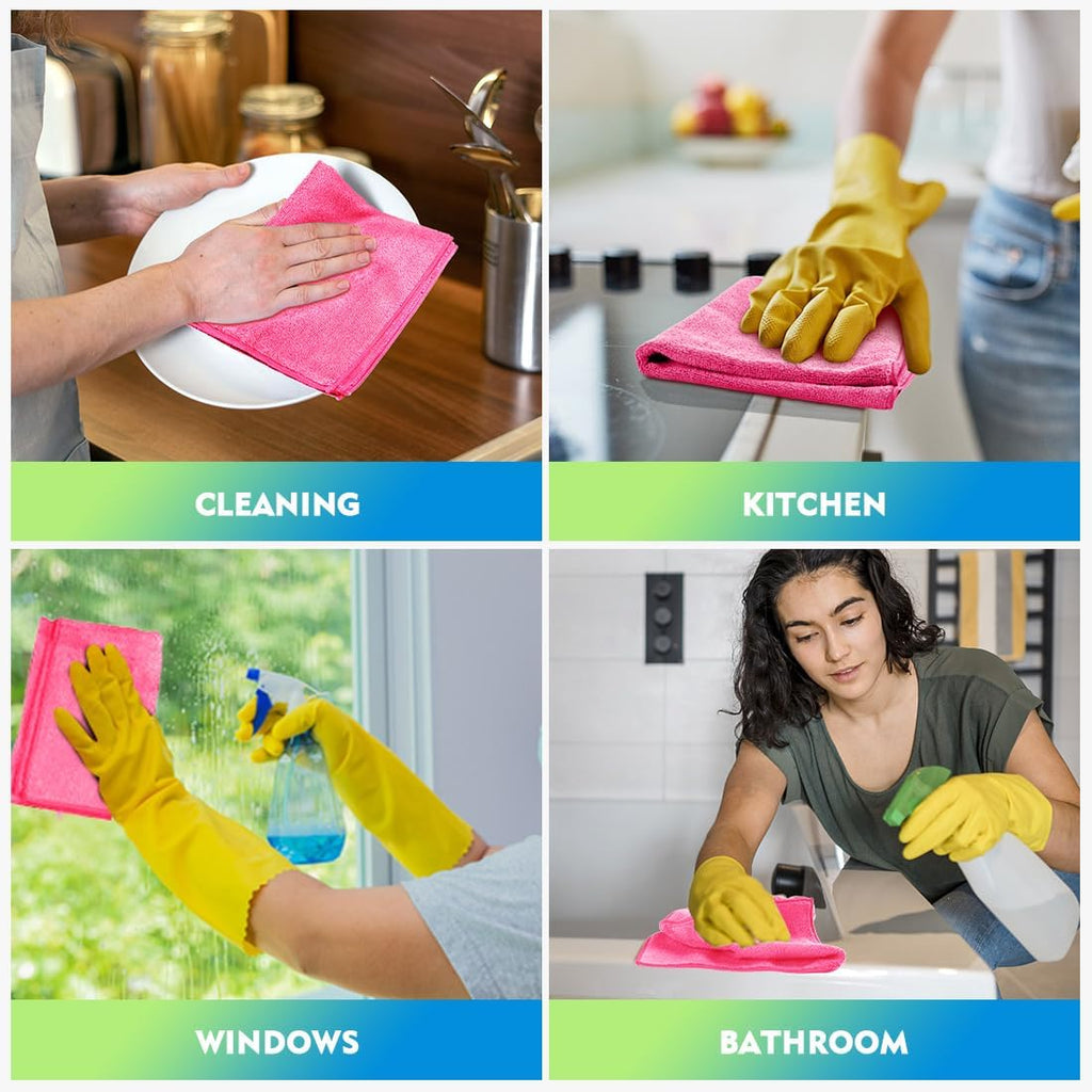 HOMEXCEL Microfiber Cleaning Cloth 20 Pack 11.5 x 11.5 Inch Microfiber Towels for Cars Ultra Absorbent Cleaning Rags Lint Free Cleaning Towels for Household Kitchen, Window Car Pink