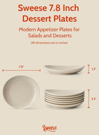 Sweese 7.8" Porcelain Dessert Plates, Beige, Set of 6 - Scratch-Resistant, Microwave Oven Safe Appetizer Plates