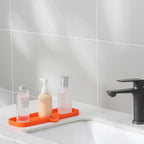 Silicone Bathroom Soap Dishes with Drain Spout-Bathroom and Kitchen Sink Organizer,Sponge Holder,Dish Soap Tray,Perfect for Dispenser,Scrubber,Bottle,Cup on Sink or Counter-Orange 12"×4"