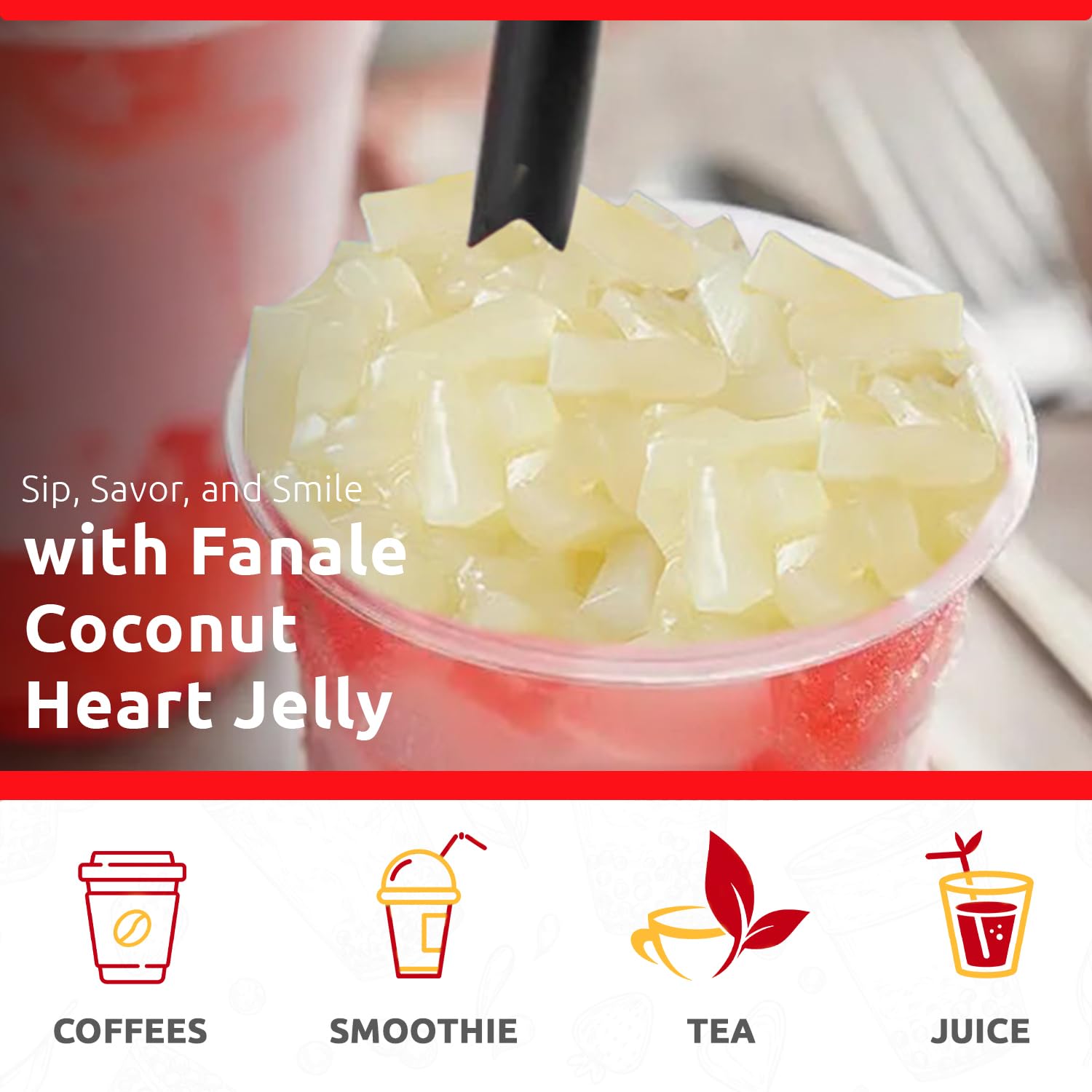 Fanale Coconut Jelly Topping nata de coco for Bubble Tea 400 g | Coconut Flavor Jelly | for Boba Tea, Smoothies, Slushes, Desserts 400g