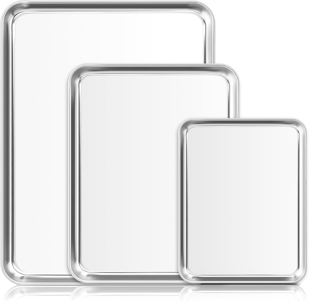Stainless Steel Cookie Sheets, Baking Sheet Pan Set of 3, Non Stick and Heavy Duty and Easy Clean, 9/12/16 Inch