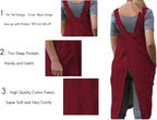 Women's Pinafore Square Apron Baking Cooking Gardening Works Cross Back Cotton/Linen Blend Dress with 2 Pockets