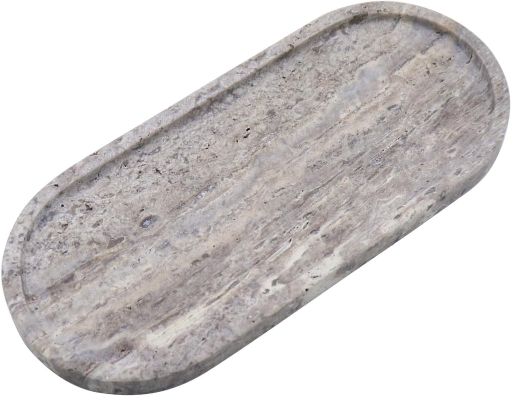 Natural Marble Tray, Oval Vanity Decorative Tray for Bathroom Counter, Countertop Stone Organizer, Catchall Tray for Kitchen, Perfume, Candles, Jewelry Dish Decorative Tray