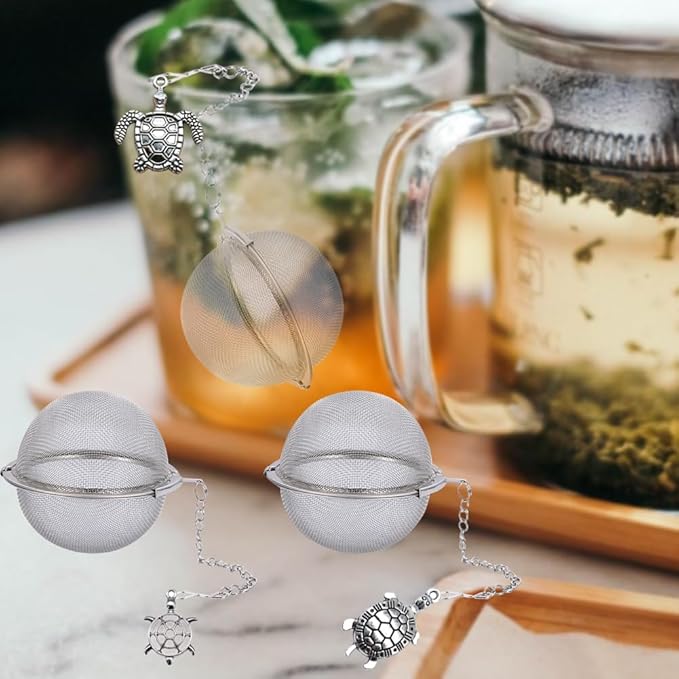 Tea Infusers for Loose Tea 3 Sets Tea Infuser Loose Leaf Tea Steeper Tea Stainless Steel Ball Mesh Tea Strainer Filters with Crtstal Pendant (Metal Turtle)
