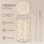 SANDJEST Leopard Glass Can, Beige Leopard Print Cup with Lid & Straw, Iced Coffee Aesthetic Cups, Gift for Christmas Birthday Mother Day, Gifts for Women, 16oz