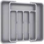 Lifewit Silverware Drawer Organizer, Expandable BPA Free Utensil Tray for Kitchen, Adjustable Flatware and Cutlery Holder for Spoons Forks Knives, Plastic Kitchen Organizers and Storage, Gray
