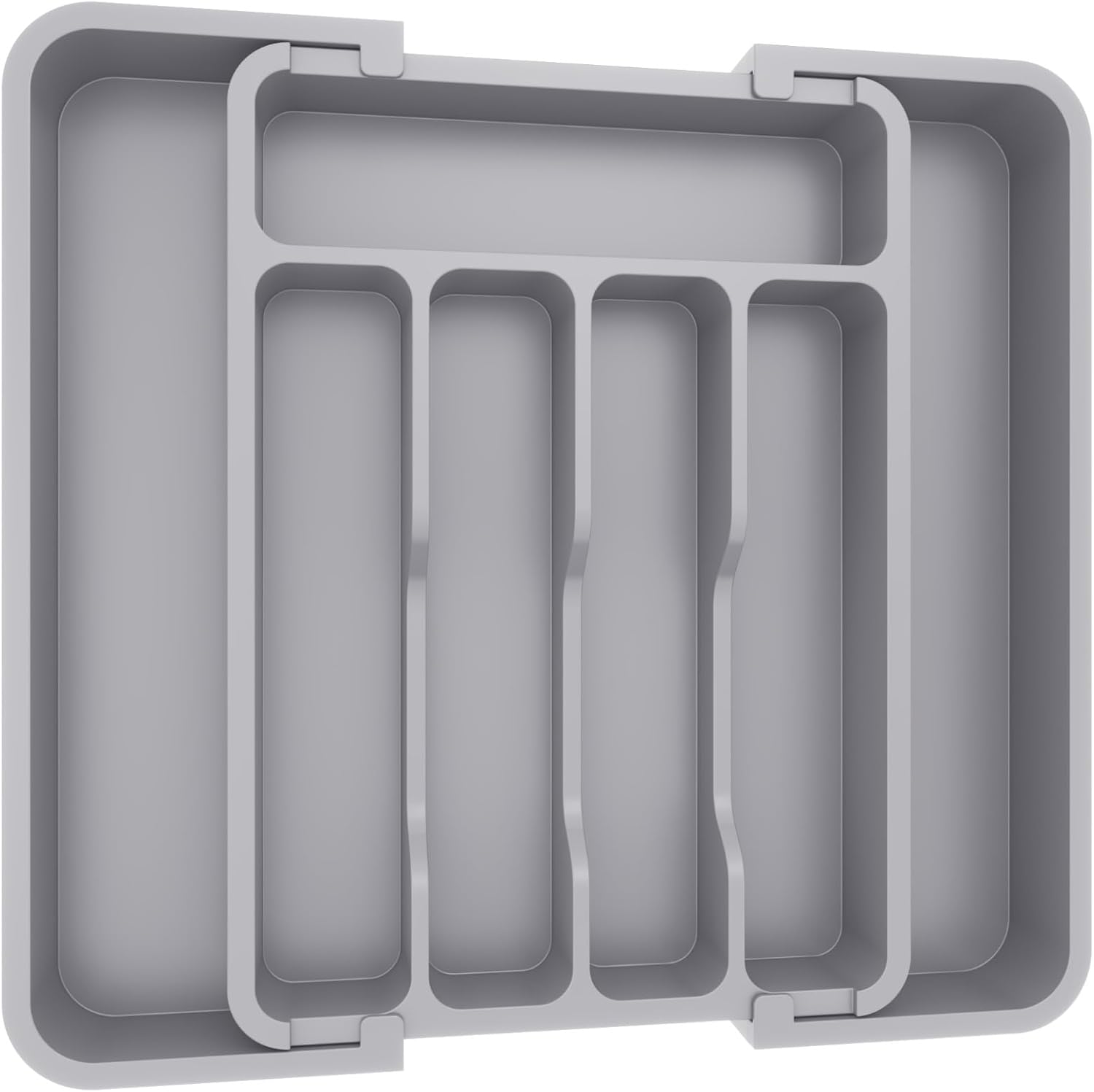 Lifewit Silverware Drawer Organizer, Expandable BPA Free Utensil Tray for Kitchen, Adjustable Flatware and Cutlery Holder for Spoons Forks Knives, Plastic Kitchen Organizers and Storage, Gray