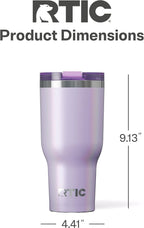 RTIC 40oz Essential Tumbler with Lid, Insulated, Stainless Steel, Metal, Double Wall Vacuum-Insulation, Ceramic Lined, Travel Cup for Iced Coffee, Tea, Hot and Cold Drink, Lavender Glitter