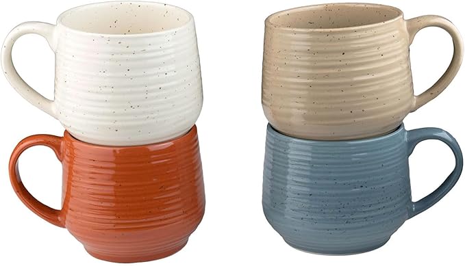 Sango 17.5 oz Stoneware Coffee Mugs Set of 4, Rustic Ceramic Mug with Speckled Reactive Glaze, Large Pottery Drinkware for Coffee or Tea, Dishwasher & Microwave Safe Mugs, Siterra Painter’s Palette