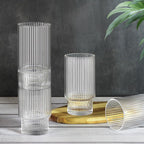 Ribbed Glassware Set of 4, 20oz Origami Style Drinking Glass Cup with Lid and Straw, Iced Coffee, Cocktail, Beer, Juice Stackable Drinking Glasses, Perfect for indoor and outdoor use
