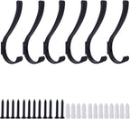 6 Pack Hanging Coat Hooks Wall Mount, Coat Hanger Wall Hangers, Metal Hooks for Hanging Heavy Duty, Screw in Hooks for Hanging Towels, Clothes, Backpack, Hat, Bag, Jacket, Key, Robe, Backpack Black