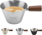Mongdio Espresso Measuring Cup, Stainless Steel Espresso Shot Cups with Wooden Handle and Double Spouts, 3.4OZ/100ML, Silver