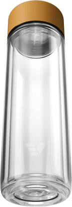 Glass Multi Tea Infuser Bottle 14oz - Double Wall Borosilicate Glass Flask | No Plastic Touches Contents | Perfect for Office or Home - Yellow