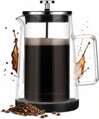 French Press Coffee Maker 34Oz - Double-Wall Insulated Borosilicate Glass - Ergonomic Handle - Coffee Gift - Tea & Coffee Press
