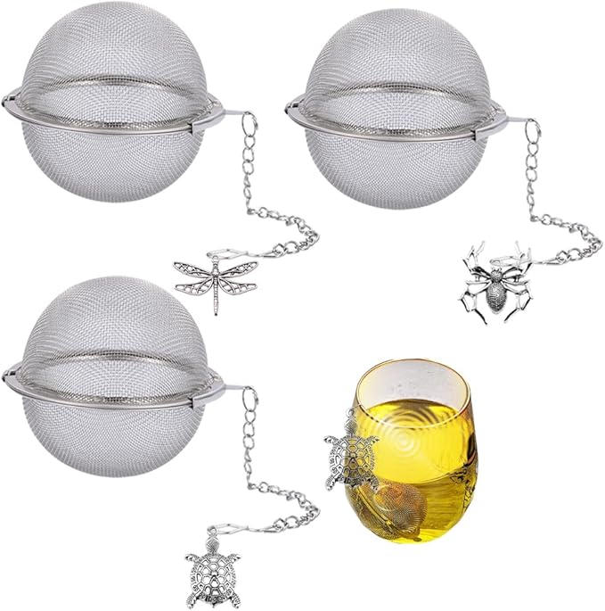 Tea Infusers for Loose Tea 3 Sets Tea Infuser Loose Leaf Tea Steeper Tea Stainless Steel Ball Mesh Tea Strainer Filters with Crtstal Pendant (Animal 2)