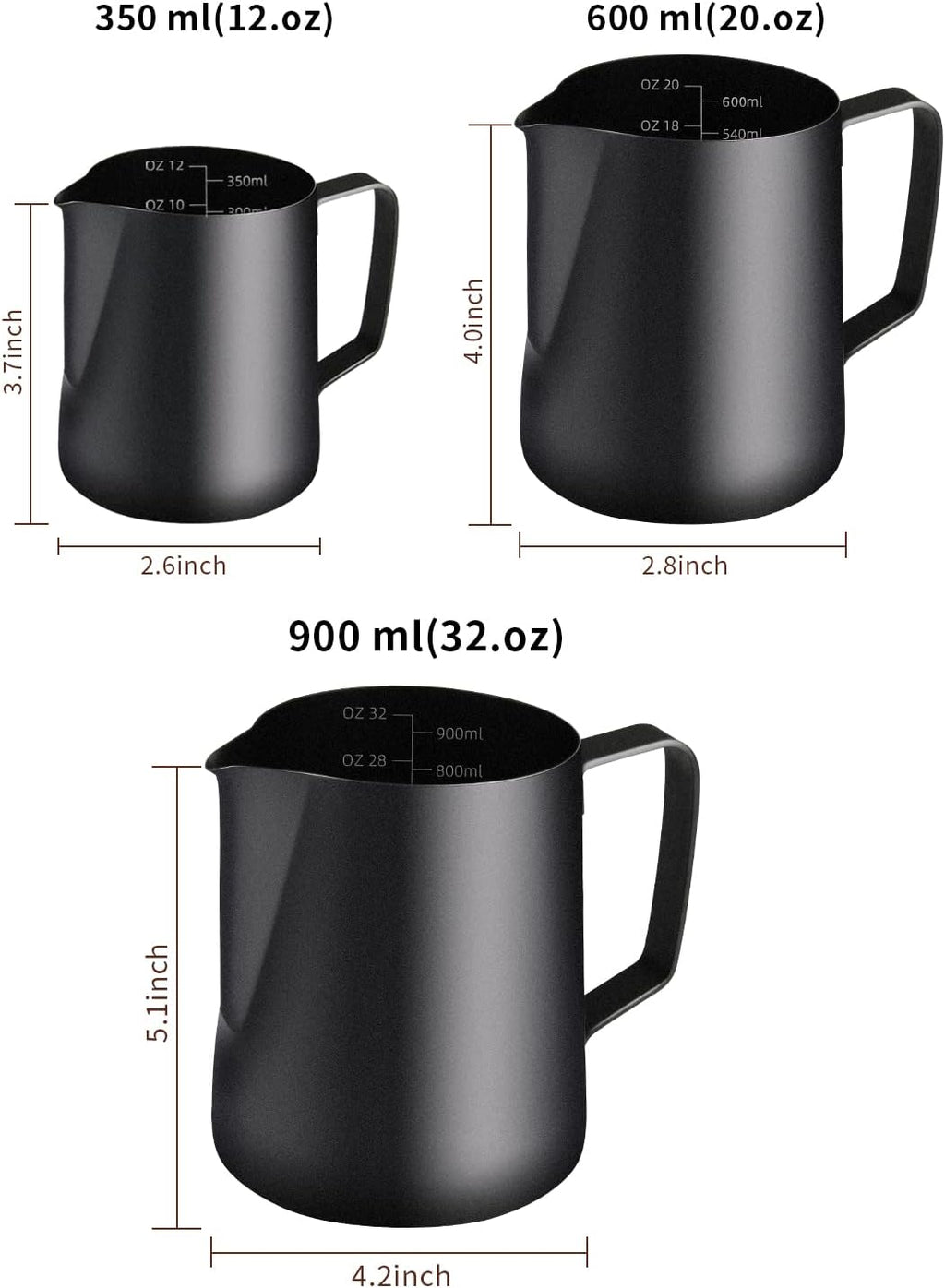 Milk Frothing Pitcher, 12OZ/350ML Stainless Steel Espresso Steaming Pitcher Coffee Milk Frother Cup with Decorating Art Pen for Espresso Machine, Milk Frother, Latte Art Black