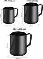 Milk Frothing Pitcher, 12OZ/350ML Stainless Steel Espresso Steaming Pitcher Coffee Milk Frother Cup with Decorating Art Pen for Espresso Machine, Milk Frother, Latte Art Black